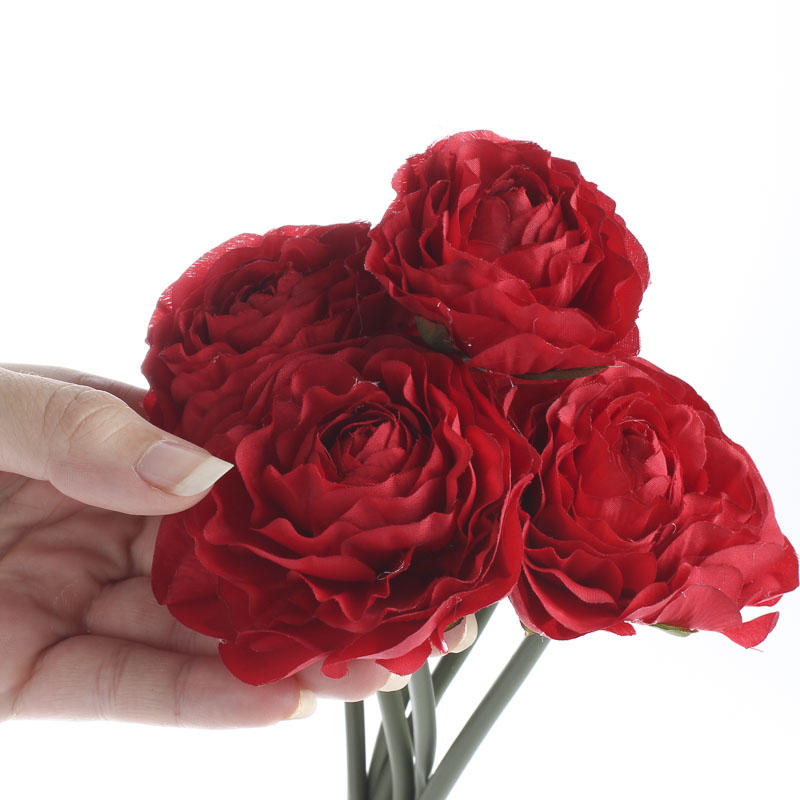 Red Artificial Ranunculus Bouquet - Silk and Satin Roses - Bridal ...