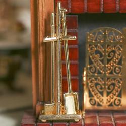 Dolls House Miniature Brass Effect Metal Fireplace Tool Set 
