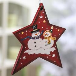 Rustic Wood Star Snowman Ornament