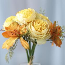 Orange and Yellow Artificial Lily and Ranunculus Bouquet