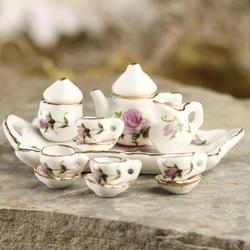 Miniature Mauve Rose Ceramic Tea Set