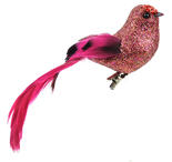 Fuchsia Glittered Artificial Bird