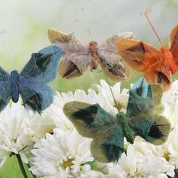 Natural Burlap and Feather Artificial Butterflies