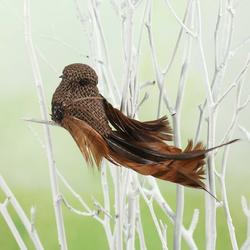 Brown Natural Burlap and Feather Artificial Bird