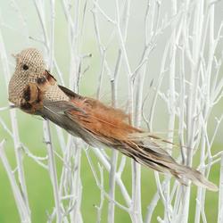Natural Burlap and Feather Artificial Bird