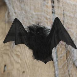 Black Artificial Feathered Halloween Bat