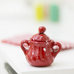 Dollhouse Miniature Red Speckled Enamelware Sugar Bowl
