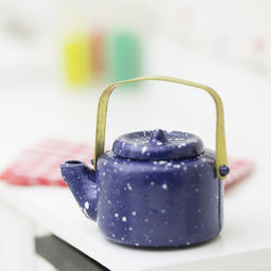 Dollhouse Miniature Blue Speckled Enamelware Teapot