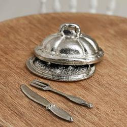 Dollhouse Miniature Silver Metal Serving Platter