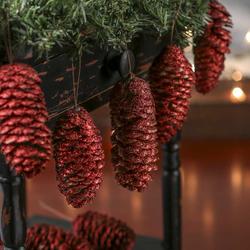 Red Glittered Natural Spruce Pinecone Ornaments