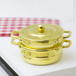 Miniature Brass Stock Pot with Lid Strainer