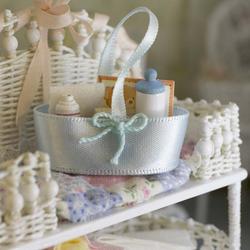Dollhouse Miniature Baby Boy Gift Basket