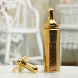 Miniature Brass Baby Bottle and Pacifier