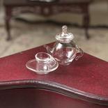 Dollhouse Miniature Glass Teapot and Cup
