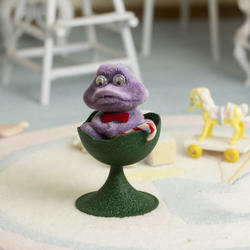 Miniature Flocked Frog in Egg Cup