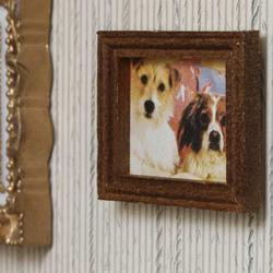 Dollhouse Miniature Elegant Framed Dog Portrait