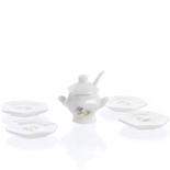 Dollhouse Miniature Porcelain Tureen, Ladle, and Dish Set