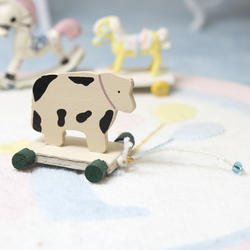 Dollhouse Miniature Rustic Cow Pull Toy