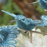 Blue Burlap and Feather Artificial Hummingbirds