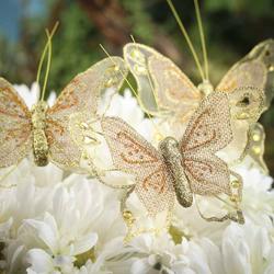 Gold Sparkling Burlap Artificial Butterflies