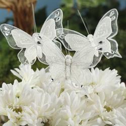 White Iridescent Sparkling Burlap Artificial Butterflies