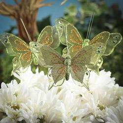 Green Sparkling Burlap Artificial Butterflies