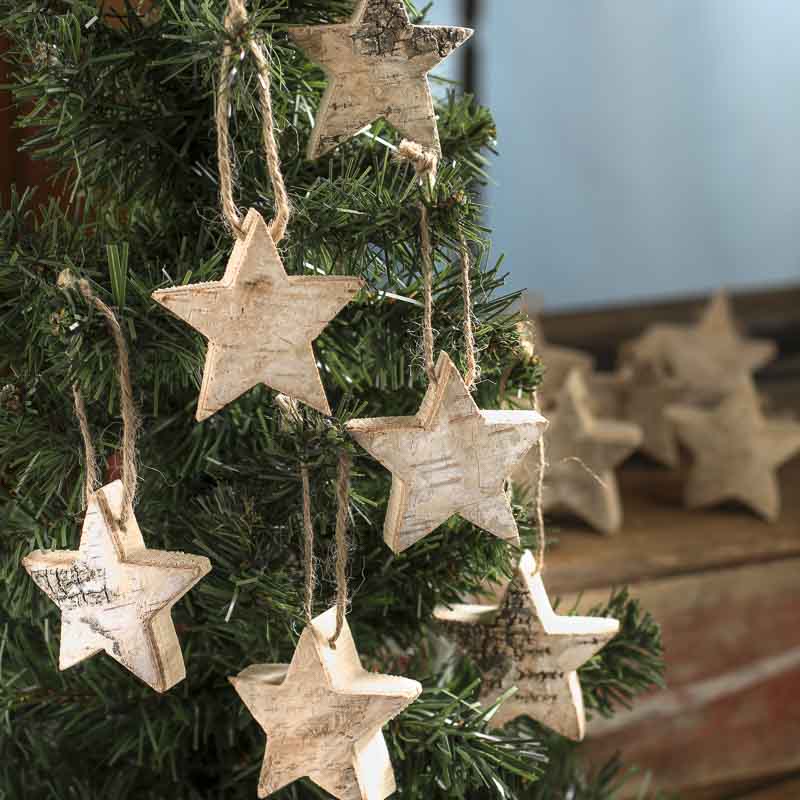 Rustic Birch Star Ornaments - Decorative Accents - Primitive Decor