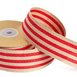 Red and Tan Striped Woven Ribbon