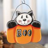 Halloween "Boo" Cat in Pumpkin Ornament