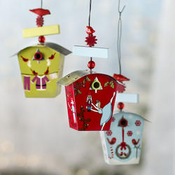 Set of Christmas Birdhouse Ornaments