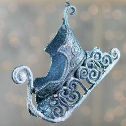 Turquoise Glittered Sleigh Ornament