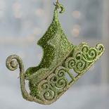 Green and Gold Glittered Sleigh Ornament
