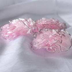 Pink Silver Lined Open Ribbon Rose Bows