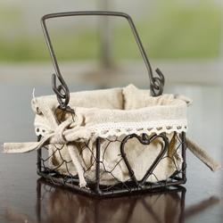 Rustic Brown Chicken Wire and Linen Basket