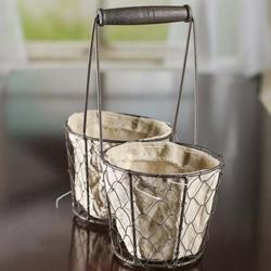 Rustic Brown Chicken Wire and Linen Basket