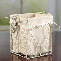 White Washed Chicken Wire and Linen Basket