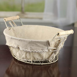 White Washed Chicken Wire and Linen Basket