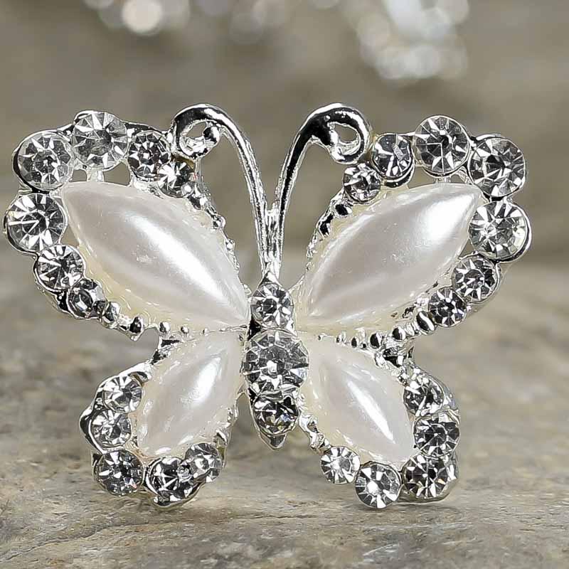 Silver Pearl and Crystal Butterfly Gem Hair Pins - Hair Accessories