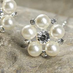 Silver Pearl and Crystal Flower Gem Hair Pins