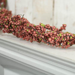 Coral and Green Artificial Berry Cluster Garland - Seconds