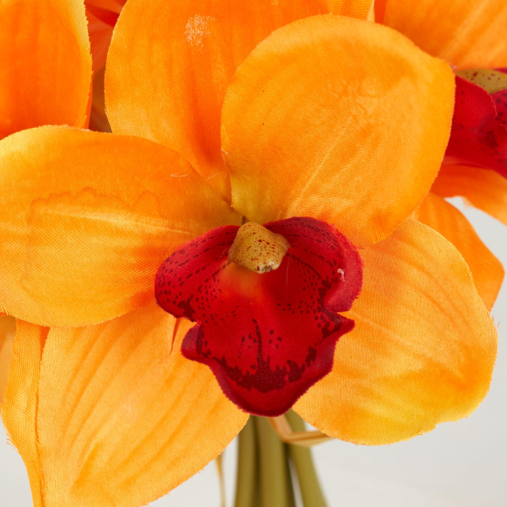 Florescent Orange Artificial Cymbidium Orchid Bundle Tropical Plants Flowers Floral