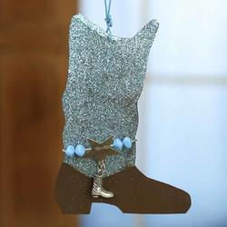 Blue Sparkling Rustic Cowboy Boot Ornament