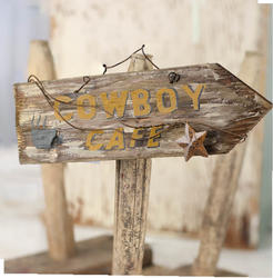 Distressed Wood "Cowboy Cafe" Arrow Sign