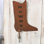 Large Rusty Tin "Howdy" Cowboy Boot Cutout Sign