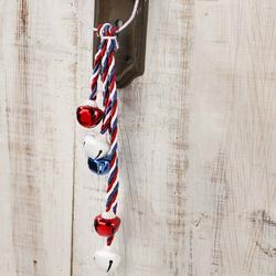 New Patriotic USA Glittered Door Hanger Jingle Bells 4th July Red Bow 