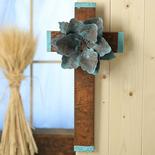 Turquoise and Rusty Tin Flower Wall Cross