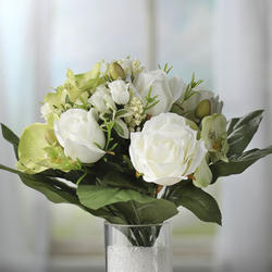 White Artificial Rose and Soft Green Orchid Bush