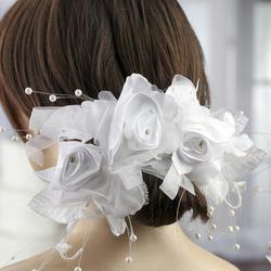 White Sheer Satin and Pearl Rose Comb Hairpiece