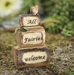 Miniature "All Fairies Welcome" Wood Cairn