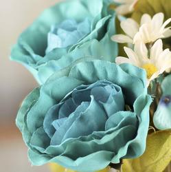 Teal Artificial Rose, Hydrangea, and Daisy Bush